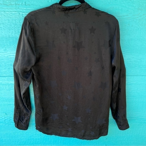 RtA TONE ON TONE BLACK STARS SILK BUTTON DOWN LONG SLEEVE SHIRT - Picture 7 of 8